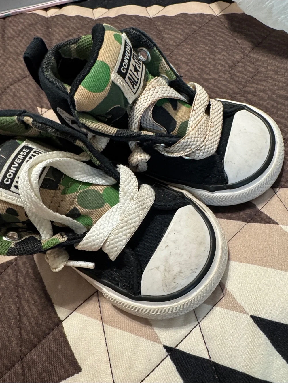 Converse Kids Black and Green Camo High Top Sneakers